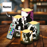 Halloween Custom Name Flameless Candles 4 Pack Color Changing with Remote Timer Halloween Home Decoration Gifts