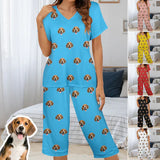 Custom Face Solid Color Women's Loungewear Set Short S Capri Pants Sleepwear Pajama Set