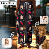 Custom Face Red Heart&I Love You Pajama Pants and Pet Dog Bandana