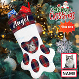 16.6in(L) Plus Size-Custom Pet Face Plaid Socks Paw Christmas Stocking Holiday Decor Gifts