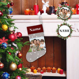 17.52in(L) Super Size-Custom Photo&Name Snow Grey Christmas Stocking