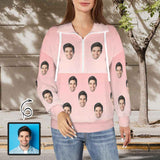 Custom Face Pink Women's Lapel Half Zip Pullover Drawstring Sweatshirts Fashion Outfits