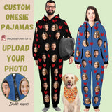 Flannel Fleece Onesie Pajamas Custom Face Love Heart Jumpsuit Homewear