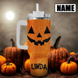 Custom Name 40 Oz Rhinestone Tumbler Halloween Spooky Season Bling Stainless Steel Tumbler With Handle and Straw Lid