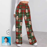 Custom Face Grid Pattern Women's Drawstring Wide Leg Sweatpants