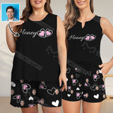 Personalized Women's Tank&Shorts Pajama Sets Custom Face Honey Sleeveless Crew Neck&V-Neck Pocket Pj Set Short Sleepwear