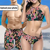 Couple Matching Swimwear Personalized Bikini & Swim Shorts Custom Face High Neck Cutout High Waisted Bikini Independence Day