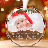 Custom Photo&Text&Date My First Christmas Glass Ornament Christmas Gift For Baby Kids Newborn Baby