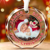 Custom Photo&Text&Date My First Christmas Glass Ornament Christmas Gift For Newborn Baby