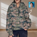 Women's Half Zip Cropped Hoodies Custom Face Camouflage Fleece Athletic Pullover Hoodies with Pockets Thumb Hole