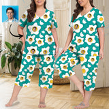 Custom Face Poached Eggs Women's Loungewear Set Short Sleeve Shirt and Capri Pants Sleepwear Pajama Set