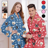 Custom Face Fleece Robe Dog Bones Personalized All Over Print Pajama Kimono Robe for Men Women