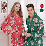 Custom Face Fleece Robe Snowflake Personalized All Over Print Pajama Kimono Robe for Men Women