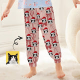 Custom Pet Face Merry Christmas Ribbon Kid's Long Pajama Pants Best Gifts for Children