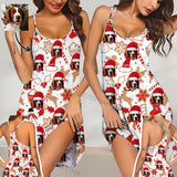 Custom Face Christmas Hat Cami Racerback Nightgown Women's Sleeveless Nightdresses