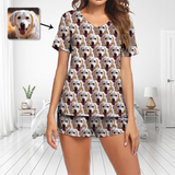 Custom Seamless Face Short Pajama Sets Women's V-Neck Loungewear Sleepwear