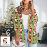 Custom Face Christmas Hat Green Women's Blazers Personalized Jacket Casual Coats