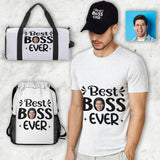 Custom Boss Face Hat  Best Boss Ever Photo Shirt and Personalized Duffel Bag for Company for Team Building for Business