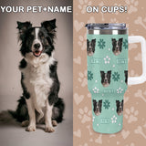 Custom Pet Face&Name Stainless Steel Travel Tumbler 40/30 OZ Large Capacity Car Cup with Handle and Straw Lid