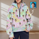 Women's Half Zip Cropped Hoodies Custom Face Colorful Fleece Athletic Pullover Hoodies with Pockets Thumb Hole