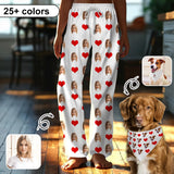 Custom Face With Red Heart Pajama Pants and Pet Dog Bandana