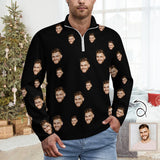 Custom Face Solid Color Long Sleeve Men's Sweater Polos