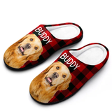 Custom Face&Text Buffalo Check Cotton Slippers for Adult&Kids Personalized Non-Slip Slippers Warm House Shoes