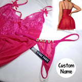 Custom Name Thong with Exotic Female Underwear Nightgown for Women Crotchless Sleepwear Pajamas set Lace Night Dress G-string(DHL is not supported)