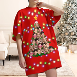 Custom Face Oversized Christmas Pajamas Dress Personalized T-Shirt Sleepwear