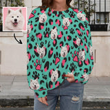 Custom Pet's Face Paw Pattern Women's Casual Long Sleeve Sweatshirts