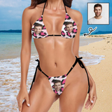 Custom Face Leopard Halter String Bikini Set Women's Two Piece Sexy Triangle Bikini