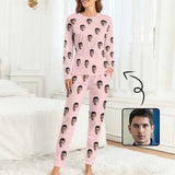 Custom Boyfriend Face Simple Sleepwear Personalized Women's Slumber Party Crewneck Long Pajamas Set