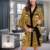 Custom Boyfriend Face Yellow Stripes Women's Summer Short Pajamas Funny Personalized Photo Pajamas Kimono Robe