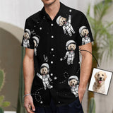 Custom Dog Face Astronaut Black Shirt Men Front Pocket Beach Shortsleeve Pocket Hawaiian Shirt Boyfriend Gift For Him