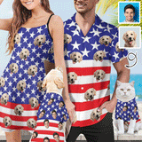 Custom Face American Flag Style Matching Pet and Owner Hawaiian Shirts Custom Pet Shirt Gift