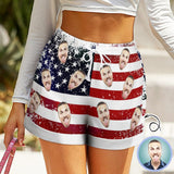 Custom Face American Flag Women High Waist Shorts Hot Short Pants Casual Loose Shorts Beachwear for Women Fitness Running Trousers