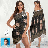 Custom Face Black Beach Wraps Chiffon Sarong Bikini Swimsuit Cover Ups Skirt Tassels