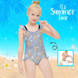 Custom Face Bling Bling Girls' Swimsuit One Piece Swimwear For Kids 6-12years