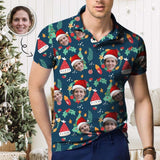 Custom Face Blue Christmas Santa Hat Polo Shirt Personalized Men's Golf Shirt