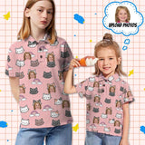 Custom Face Cartoon Cat Pink Girls' Polo Shirt