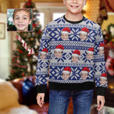 Custom Face Christmas Hat Blue Kid's Crewneck Sweatshirt