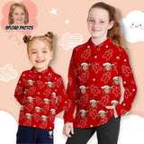 Custom Face Christmas Hat Red Girls' Long Sleeve Polo Shirt