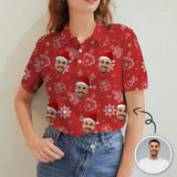 Custom Face Christmas Red Snowflakes Women's Polo Shirt