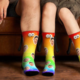 Custom Face Colorful Gradient Magnetic Holding Hands Socks Suction Funny Big Eye Socks