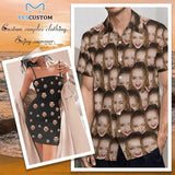 Custom Face Couple Hawaiian Shirt&Dress Casual Shirt Men Front Pocket Shortsleeve Beach Pocket Hawaiian Shirt Personalized Sundress Design Gift