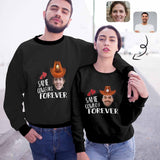 Custom Face Couple Sweatshirt Personalized Cowboy Matching Loose Sweatshirt for Him and Her Unisex Couple Crewneck Long Sleeve T-shirt