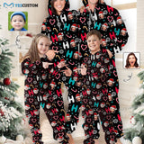 Custom Face Family Hooded Onesie Jumpsuits with Pocket Christmas Ho Ho Ho Personalized Zip One-piece Pajamas for Adult kids