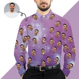 Custom Face Fantasy Starry Sky Men's Long Sleeve Dress Shirt