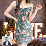 Custom Face Flowers Women's Cami V-Neck Suspenders Nightdress Valentine's Day Pajama Gifts for Her