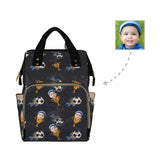 Custom Face Football Black Diaper Bag Backpack Kid's School Bag